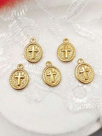 Set de 5 colgantes de presión de aceite, sol, cruz vintage, forma ovalada, accesorios de joyería DIY