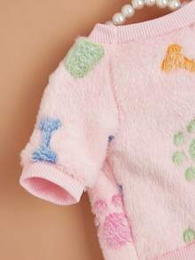 EOO 1pc Plush Pet Sweatshirt, Checkered Cartoon Design, Suitable For Cats And Dogs, Fashion Pet Clothing For Autumn/Winter