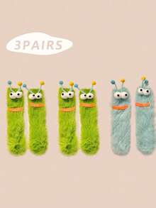 1/2/3 双女士趣味袜子、节日袜子、卡通袜子、毛绒袜子、节日袜子、中筒袜、大眼袜子、可爱袜子、保暖袜子 - 彩色 - 查看 45