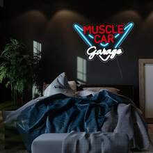 [USB Powered Muscle Car LED Sign] Muscle Car Garage LED Neon Sign - USB Powered, Polished Metal Finish For Man Cave, Bedroom,Live Streaming Room, Room Decor ,Bedroom Decor,Halloween,Christmas Decorations - White+Ice Blue+Red - View 6