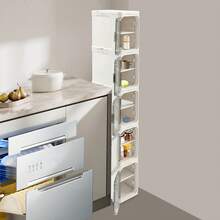 XIANXUS 5-Tier Tall Narrow Storage Cabinet, Slim Storage Cabinet With Wheels, Narrow Organizer For Small Space, Bathroom, Kitchen, Laundry - White - View 5