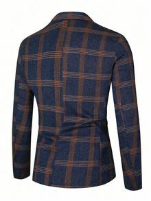 1pc New Casual Men's Black And White Plaid Blazer, Suitable For Spring And Autumn Everyday Wear - Navy Blue - View 3