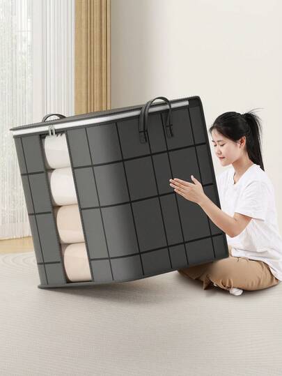 1 pieza Bolsas/Cajas de almacenamiento grandes, organizador de armario plegable con asa, tela gruesa, adecuado para ropa, mantas, edredones, sábanas, almohadas y juguetes, edredón, ahorradora de espacio a prueba de polillas; decoraciones Decoración de festivales Decoración de habitaciones Decoración del hogar Decoración de dormitorios