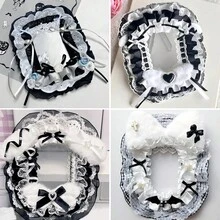 1pc New Black Lace Photo Card Holder, Black & White Patchwork DIY Finished Product 2D Cartoon Anime ACG Character Kpop Star Gachapon Card Display Stand, Handmade Cat Ear Bow Ribbon Lolita Card Holder - 黑色 - 查看 1
