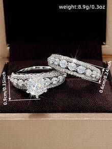 2 PC/Set Luxury Cubic Zirconia Ring For Women For Valentine's Day Gift Wedding Anniversary Party Jewelry
