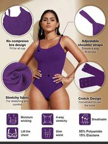 1pc Women Seamless Shaping Bodysuit With Thong Bottom, Slimming Bodyshaper Tummy Control Flat Belly Sheath Jumpsuit Shapewear Waist Trainer Shaper - 紫色 - 查看 3