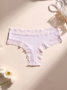 5pcs/Pack Women's Sexy Lace Patchwork Seamless Low-Rise Thong Panties, Soft, Comfortable, Breathable, Suitable For Yoga, Sports And Daily Wear