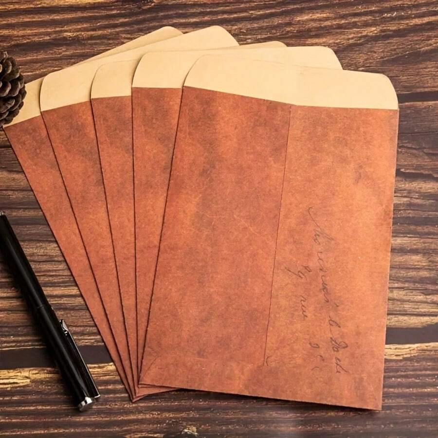 20pcs Thick Red Kraft Paper Envelopes, Vintage Romantic Handwritten Premium Birthday/Graduation Envelopes