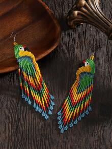 手工串珠耳环，长款女士串珠耳环，米珠耳环，吊坠耳环，多色耳环，白色耳环，时尚耳环，流苏耳环，编织耳环，波西米亚风格，西洋风格，适合女性日常和节日穿着，春夏新款，夏季度假风格，沙滩配饰，节日礼物，艺术礼品 - 綠色 - 查看 8