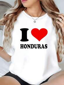 Camiseta de Manga Corta 1 unidad de Camisa de T 100% algodón para Mujer con Estampado I Love HONDURAS de Orgullo Nacional Camisa de T con Estampado Digital 220 Gramos Moderna y Cómoda para Viajes y Uso Diario. - Blanco - Ver 1