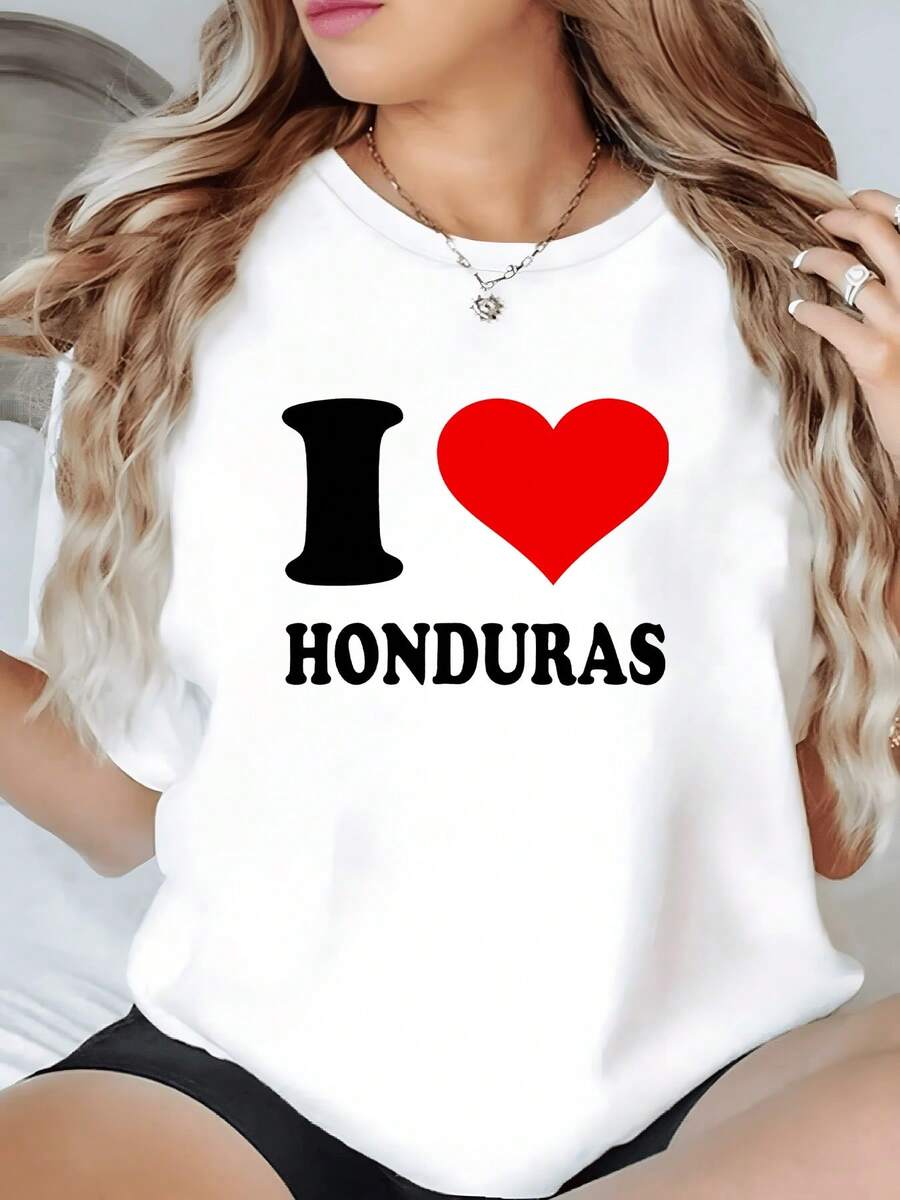 Camiseta de Manga Corta 1 unidad de Camisa de T 100% algodón para Mujer con Estampado I Love HONDURAS de Orgullo Nacional Camisa de T con Estampado Digital 220 Gramos Moderna y Cómoda para Viajes y Uso Diario. - Blanco - Ver 1