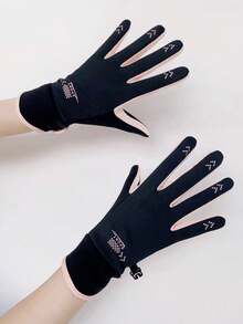 1 Pair Solid Color Casual Knitted Warm Gloves For Women, Waterproof, Suitable For Outdoor Sports, Cycling, Motorcycle, Touchscreen Compatible, Thermal Lining, All Season