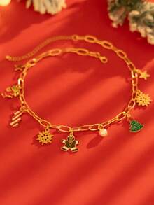 1 Set Christmas Fashionable Bell Christmas Tree Necklace Bracelet Earrings Suit, Lightweight Luxurious Metal Feeling Clavicle Chain Suitable For Daily Wear, Party, Gift For Girlfriend, Suitable For Men And Women, Exquisite Halloween, Christmas, Teacher's Day, Holiday Gift, Birthday Gift