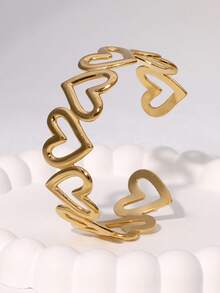 1pc Vintage Geometric Design Non-Fading Mother's Day Gift Titanium Steel Open Bangle - Silver - View 7