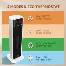 Aigostar Energy Efficient PTC Ceramic Heater: 2000W Fast Heating, 70° Oscillating, 4 Modes, Remote & 24H Timer, Tip-Over/Overheat Protection, Lightweight Portable Space Heater - Ver 3