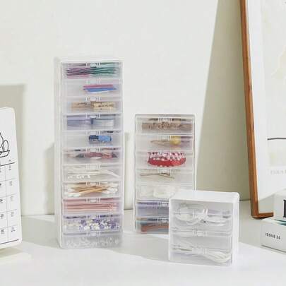 1PC 长方形透明收纳盒，PP塑料盒包装盒，五金配件零件电子元件盒透明塑料收纳盒，首饰发夹数据线收纳盒，适用于卧室、客厅抽屉收纳