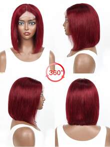 99J Burgundy Lace Closure Bob Wigs Human Hair Pre Plucked 8-16 Inch Red Bob Wig Human Hair 4x4 Frontal Lace Wig Human Hair Wigs For Women Human Hair Wine Red Color Halloween Costumes - S99J - View 14