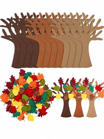 96Pcs/Set Kids Scrapbooking Craft Kit, Classic Felt DIY Tree Decoration Set, Creative Autumn & Thanksgiving Crafts For Children, Party Gift, Home Classroom Wall Hanging Decor, Suitable For Halloween, Easter,