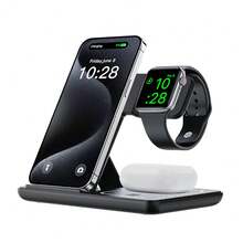 AmSengo 15W LED Fast Wireless Charger Stand 3 In 1 Foldable Charging Station For IPhone 16 15 14 13 12 11 Watch 9 8 7 6 5 Pro