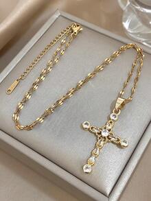 1Pc Elegant Luxe Cross Charms Heart Zirconia Necklace For Women Men Couples, Halloween Christmas Mom Gift Thanksgiving Wedding Jewelry Gift For Anniversary Valentine's Day Boho Jewelry Daily Party