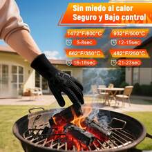 Guantes de Barbacoa, Guantes para Horno Hasta 800 ° C/1472 ° F, Aislamiento Térmico Manoplas de Silicona, Guantes BBQ Antideslizante, Guantes de Cocina para Parrilla, Hornear, Microondas y Chimenea(Negro) - Negro - Ver 3