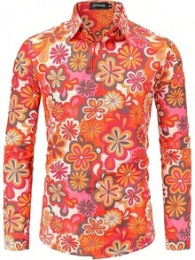 70s Outfits For Men Long Sleeve Casual Button Down 70s Disco Retro Paisley Shirt 70s Floral Vintage Hip Hop Shirts-20256688 - 顏色---2 - 查看 1