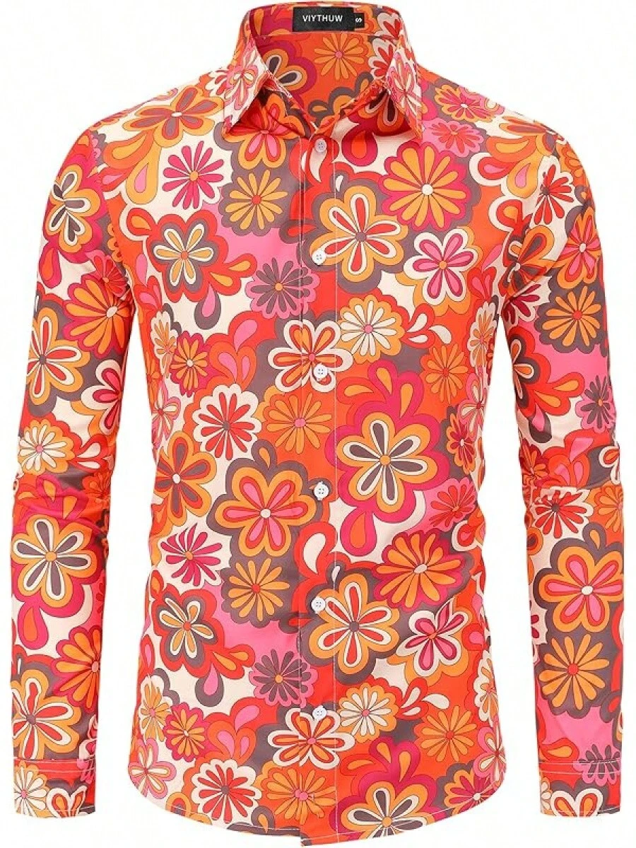 70s Outfits For Men Long Sleeve Casual Button Down 70s Disco Retro Paisley Shirt 70s Floral Vintage Hip Hop Shirts-20256688 - 顏色---2 - 查看 1