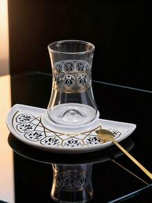 奢华咖啡杯套装 - 镀金郁金香玻璃杯和陶瓷碟，黑色茶杯，浪漫下午茶套装，适合茶会、礼品、乔迁之喜、婚礼，2 件套 - 彩色 - 查看 8