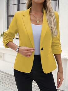 Women's Vestidos De Fiesta Elegantes Christmas Outfit Winter Clothes For Women Casual Blazers Open Front Long Sleeve Work Office Suit Jackets Blazer Business Casual Outfits Clasi Solid Color Casual Jacket With Gathered Cuffs, Spring & Autumn,Teacher Outfits For Women Ruched-Sleeve Statement Outerwear,Elegant Commute Blazer Vibrant Statement Style,Polished Retro Vibe,Everyday Eye-Catching Piece Tailored Waist-Fitted Silhouette,Ruched-Sleeve Detail,Minimalist Lapel Collar Basic-Item Color-Contrast Pairing,Dual Office-Date Wear,High-Saturation Hue To Elevate Looks Ruched-Sleeve Design Detail,Tailored Slightly Waist-Fitted,Minimalist Button-Free Silhouette Basic Pieces Balance Bold Hues,Blazer + Casual Wear Mix-And-Match,Office-Date Scene Transition