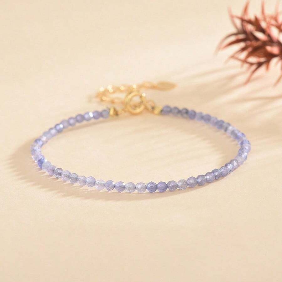 1 pieza Pulsera de piedra natural estilo INS para mujeres, pulsera ajustable con cuentas de aguamarina de 3 mm, diseño minimalista, adecuado como regalo de , regalo de cumpleaños para ella, novia