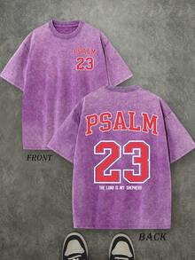 PSALM 23 Christian Shirt, 'THE LORD IS MY SHEPHERD' Christian Scripture T-Shirt, Vintage Retro Washed Shirt Double Sided Printed (230 Heavyweight Pure Cotton T-Shirt)  High Quality Christian T-Shirt, Christian Gifts, Men's And Women's Shirts, Comfortable, Fashion Christian Shirt, Street Style Pure Cotton Fall Shirt - 紫丁香色 - 查看 1