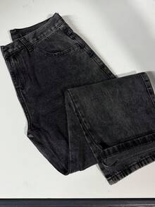 Men's Wide Leg Jeans, Gray, Unisex - 煙灰色 - 查看 2