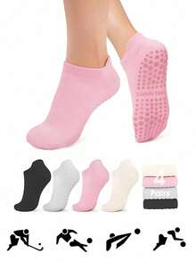 4 Pairs Women Yoga Socks With Non-Slip Grip, Suitable For Pilates, Pure Ballet, Dance, Barefoot Exercises, Toeless Non-Slip Socks, Elastic Sports Socks - Multicolor - View 2