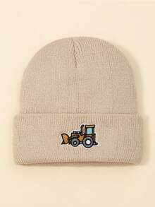2pcs/1pc Kids Construction Vehicle Embroidered Knit Hat, Simple Versatile Unisex Warm Beanie For Autumn/Winter, Suitable For Daily Wear, Outdoor Play, Holiday Birthday Gift - Multicolor - View 8