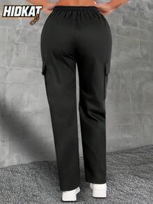 Hidkat Women'S Spring/Autumn Letter Print Green Zipper Pocket Cargo Pants, Fashion Large Pocket Design With Drawstring Elastic Waist, Casual Outdoor/Daily Wear Long Pants Gym Clothes Women Workout Y2K Casual Outfits Tights - Black - View 4