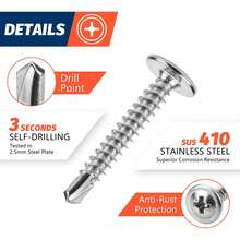 50/250颗410不锈钢自攻螺钉，M4.2（#8）快速攻丝，可选长度16/25/32毫米，桁架头驱动，高强度耐腐蚀 - 适用于薄板金属/金属/塑料/木材，是家居DIY/电子产品安装/家具组装的理想之选 - 彩色 - 查看 3