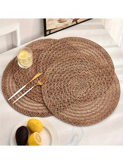 1/4/6/12 pezzi Tovagliette rotonde in stile bohémien da 15 pollici in lino intrecciato, adatte per decorazioni tavola per feste, compleanni, all'aperto in stile rustico, adatte per tutte le stagioni