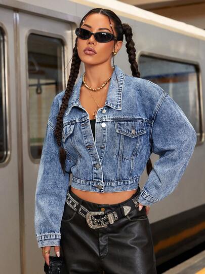 Áo khoác denim kiểu Mỹ cổ điển QILIN màu trơn, giặt sạch, có túi bo gân và nút phía trước dành cho nữ, thích hợp mặc khi đi nghỉ, mặc hàng ngày, đi sân bay, Halloween, Lễ tạ ơn, trở lại trường, lễ hội Oktoberfest, ngày của người chết, mọi mùa