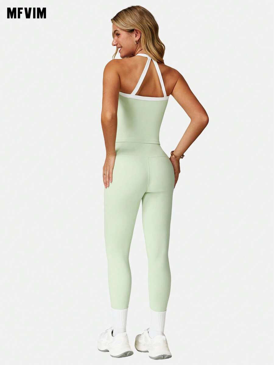 MFVIM Women's Spring/Summer Sports Bra And Leggings Set - Contrast Color Sports Top And Stretchy Pants, Essential For Daily Casual, Outdoor, Running, Cycling, Yoga, Pilates, Gym Workout