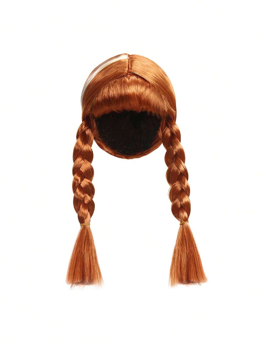 1 pieza Peluca de trenzas dobles de niña morena, adecuada para Navidad, carnaval, fiesta, actuación en el escenario, cosplay - Marrón - Ver 1