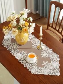 100% Polyester Embroidered Table Runner/Runner, Suitable For Wedding, Party, Kitchen, Dining, Coffee, Vanity Tables, Home Decor, Indoor/Outdoor, Camping, Holiday Gatherings, 1pc - Beige - View 20