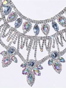 1pc Sexy AB Crystal Rhinestone Necklace, Romantic Bridal Wedding Party Shiny Jewelry Accessory, Oversized Statement Necklace For Women - 銀色 - 查看 3