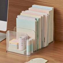 1pc Acrylic Desktop Book Stand, Desk Organizer, Pen Holder, File Tray - Stackable Acrylic Desktop File Organizer, Transparent Document Tray For Files, Papers, IPad, Letters, Small Items To Reduce Desk Clutter - Multicolor - View 9