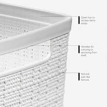 Cesta decorativa de plástico de yute para organización y almacenamiento, cubos perfectos para la oficina en casa, estantes de clóset, despensa de cocina y todos los elementos esenciales de - Blanco - Ver 9