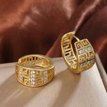 1 Pair Of Retro Fashionable Ladies Ring Earrings, Luxurious Style Copper Jewelry, Inlaid With Synthetic Zirconia, Suitable For Daily Wear, Parties, Banquets, Weddings, Festivals