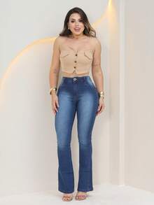 Women's Flare Jeans, High Waist, Bell Bottom - 青碧色 - 查看 4