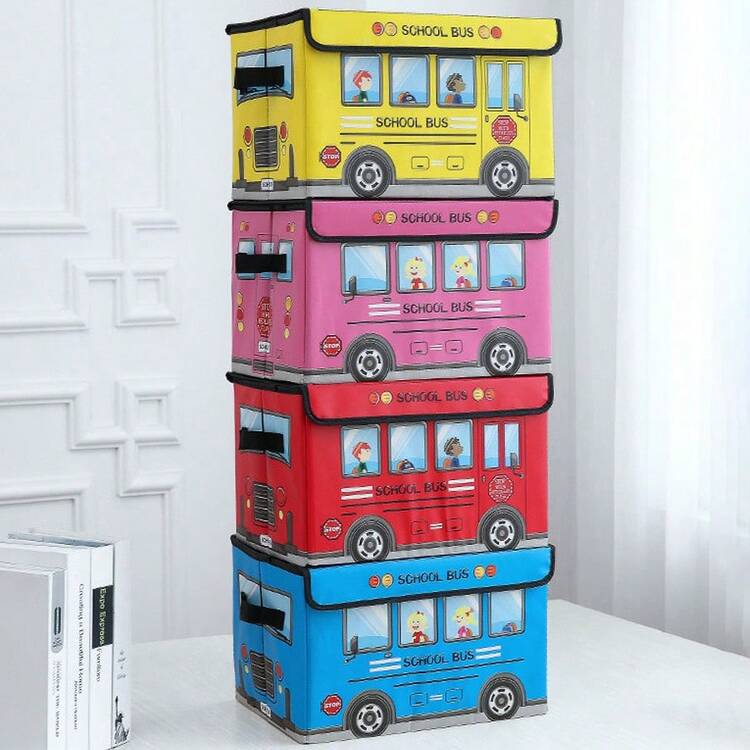 1Pc Cartoon Car Storage Box Kids Room Decorative Basket, Foldable Seasonal Clothes Storage Bin, Portable Organizer For Baby/Children's Room, Office & Home Use - Multicolor - View 9