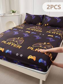 2/3pcs Printed Fitted Sheet Set, Bedding, Bed Sheets Set, Soft And Comfortable Bedding, Skin-Friendly Bed Cover Set, Mattress Protector For Bedroom, Room Decor, For All Season, Fits Twin Full King Queen Size Bed, 1 Fitted Sheet And 2 Pillowcases, Machine Washable, Fathers Day Gift, Birthday Decorations, Grad Party Decor, Fathers Day Decor, Graduation Gift, Birthday Gift - 黃色大號手柄 - 查看 13