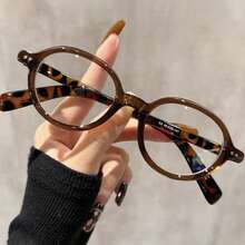 1Pc Retro Oval Leopard Print Design Decorative Glasses For Women Color Blocked Light Glasses Fashion Frame Glasses Daily Use