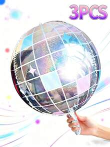 2/3/4 Stück Regenbogen Discokugel Folie Ballons, Laser Silber, Blau und Pink 4D Ballons, 22 Zoll Disco Einzelparty Dekorationen, modische Geburtstags Party Zubehör, 70er-80er Jahre Party Dekorationen, Disco Thema, Weihnachten, Muttertag, Abschluss